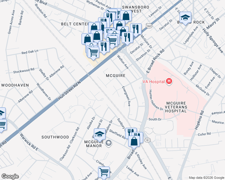 map of restaurants, bars, coffee shops, grocery stores, and more near 4307 Deloak Avenue in Richmond