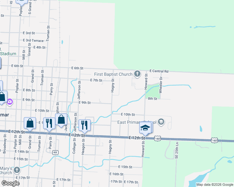 map of restaurants, bars, coffee shops, grocery stores, and more near 801-899 Hagny Street in Lamar