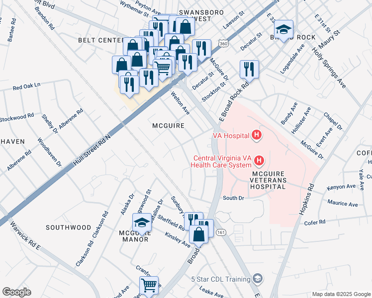 map of restaurants, bars, coffee shops, grocery stores, and more near 1207 Evergreen Avenue in Richmond