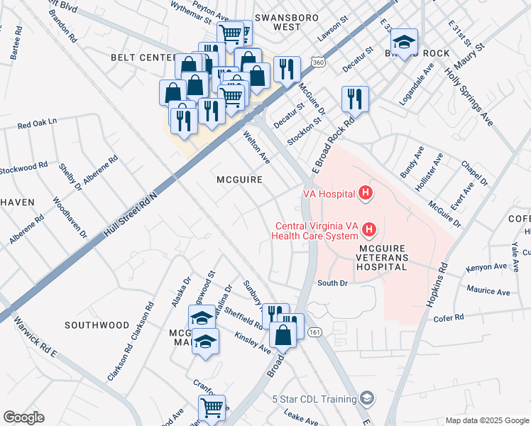 map of restaurants, bars, coffee shops, grocery stores, and more near 1207 Evergreen Avenue in Richmond