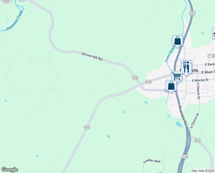 map of restaurants, bars, coffee shops, grocery stores, and more near 604 Blacksburg Road in Fincastle