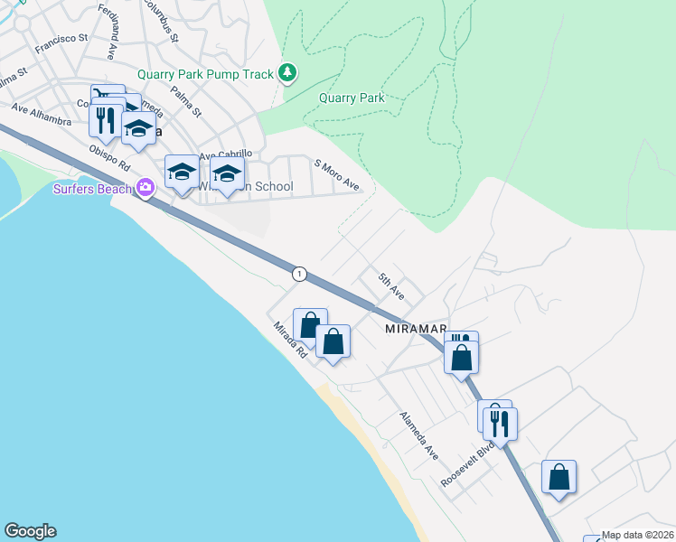map of restaurants, bars, coffee shops, grocery stores, and more near 315 Coronado Avenue in Half Moon Bay