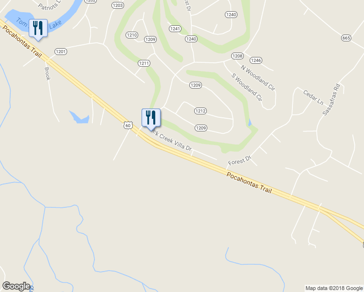 map of restaurants, bars, coffee shops, grocery stores, and more near 3391 Rock Creek Villa Drive in Quinton