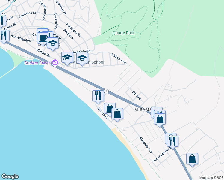 map of restaurants, bars, coffee shops, grocery stores, and more near 315 Coronado Avenue in Half Moon Bay