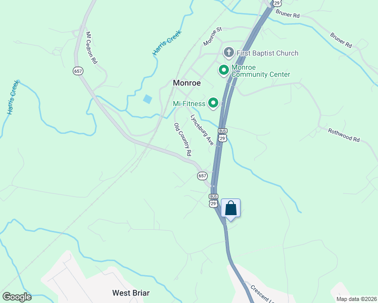map of restaurants, bars, coffee shops, grocery stores, and more near Old Country Road in Monroe