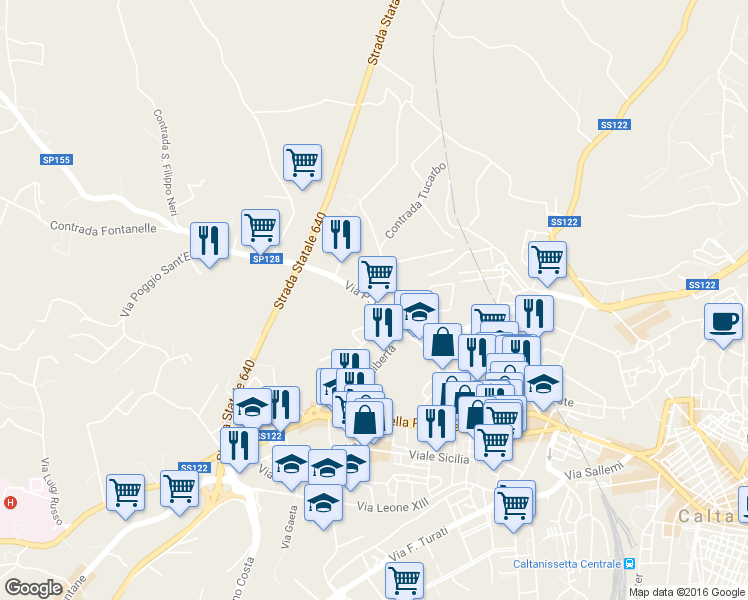 map of restaurants, bars, coffee shops, grocery stores, and more near 1 Via Leone Pietro in Caltanissetta
