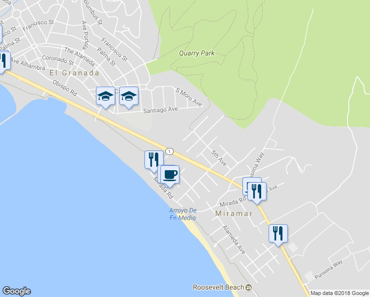 map of restaurants, bars, coffee shops, grocery stores, and more near 315 Coronado Avenue in Half Moon Bay