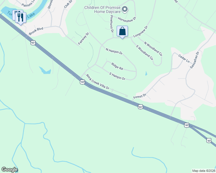 map of restaurants, bars, coffee shops, grocery stores, and more near 3375 Pocahontas Trail in Quinton