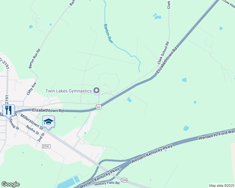 map of restaurants, bars, coffee shops, grocery stores, and more near 5100-5398 Elizabethtown Road in Clarkson