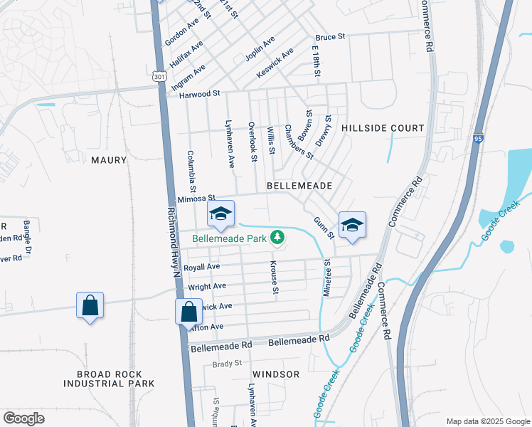 map of restaurants, bars, coffee shops, grocery stores, and more near 1613 Overlook Street in Richmond