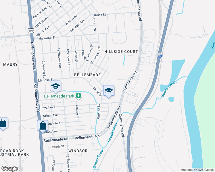 map of restaurants, bars, coffee shops, grocery stores, and more near 1512 Presson Boulevard in Richmond
