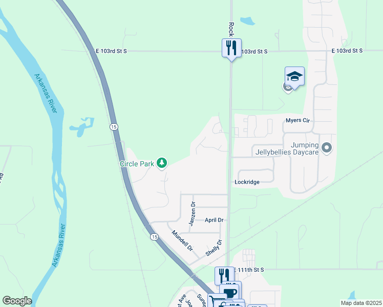 map of restaurants, bars, coffee shops, grocery stores, and more near 1709 North Timbercreek Drive in Mulvane