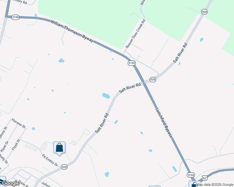 map of restaurants, bars, coffee shops, grocery stores, and more near 1121 Salt River Road in Leitchfield