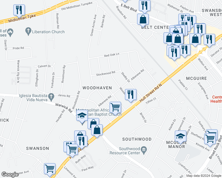 map of restaurants, bars, coffee shops, grocery stores, and more near 849 Newkirk Drive in Richmond