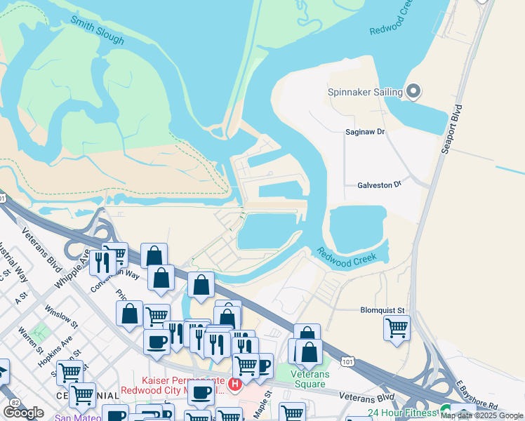 map of restaurants, bars, coffee shops, grocery stores, and more near 700 Bair Island Road in Redwood City