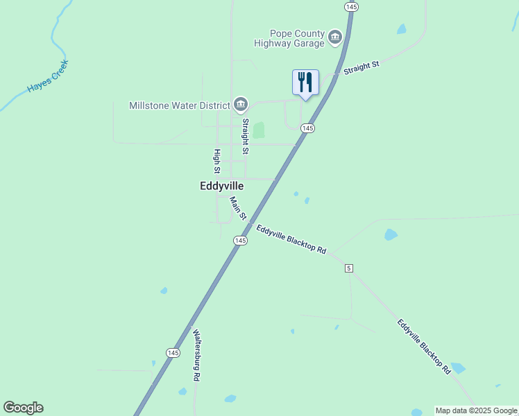 map of restaurants, bars, coffee shops, grocery stores, and more near Illinois 145 in Eddyville