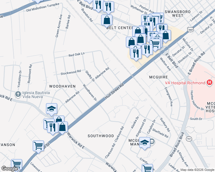 map of restaurants, bars, coffee shops, grocery stores, and more near 1024 Dixon Drive in Richmond