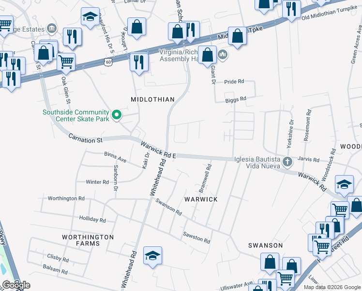 map of restaurants, bars, coffee shops, grocery stores, and more near 621 Tilton Court in Richmond