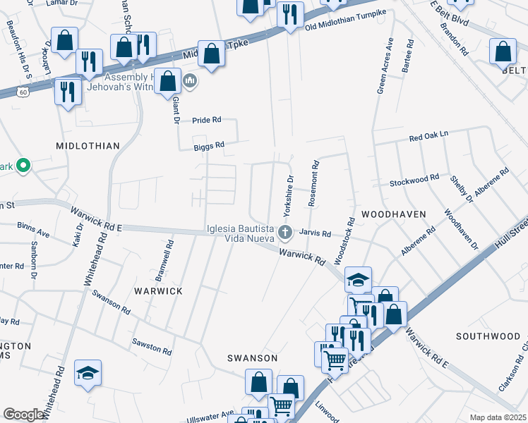 map of restaurants, bars, coffee shops, grocery stores, and more near 658 Queen Anne Drive in Richmond