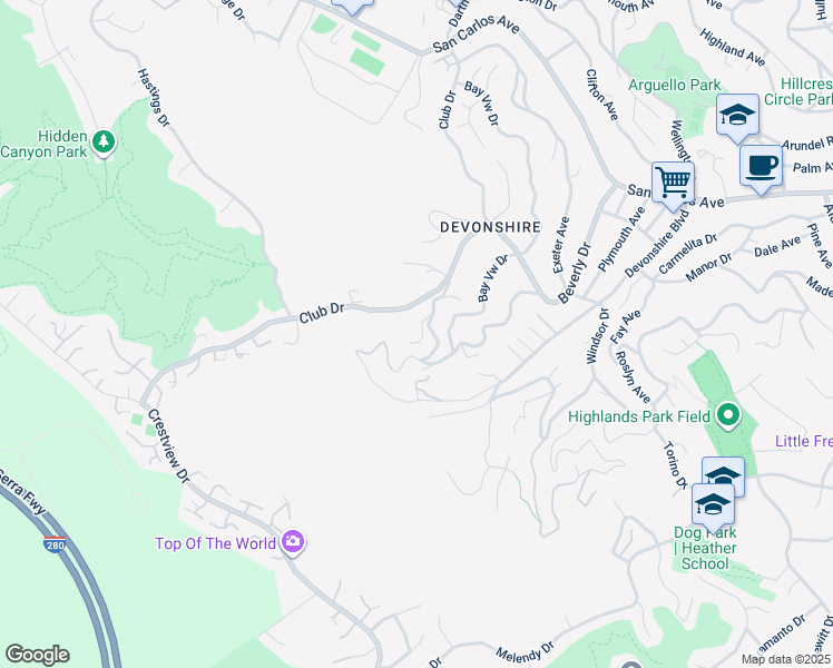 map of restaurants, bars, coffee shops, grocery stores, and more near 222 Oakley Avenue in San Carlos