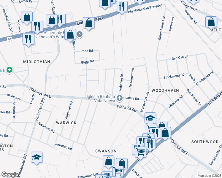 map of restaurants, bars, coffee shops, grocery stores, and more near 658 Queen Anne Drive in Richmond