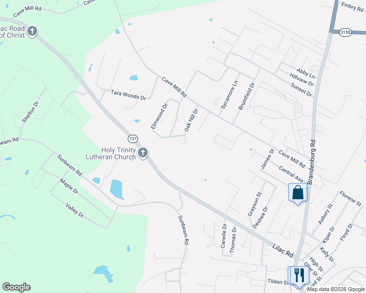 map of restaurants, bars, coffee shops, grocery stores, and more near 814 Elmwood Drive in Leitchfield