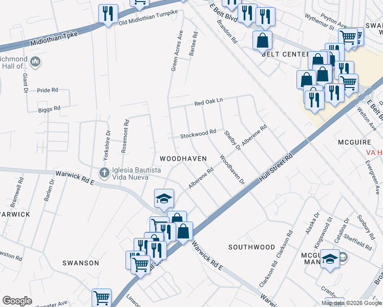 map of restaurants, bars, coffee shops, grocery stores, and more near in Richmond