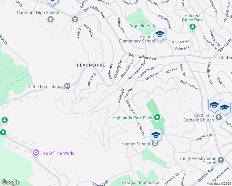 map of restaurants, bars, coffee shops, grocery stores, and more near 219 Devonshire Boulevard in San Carlos