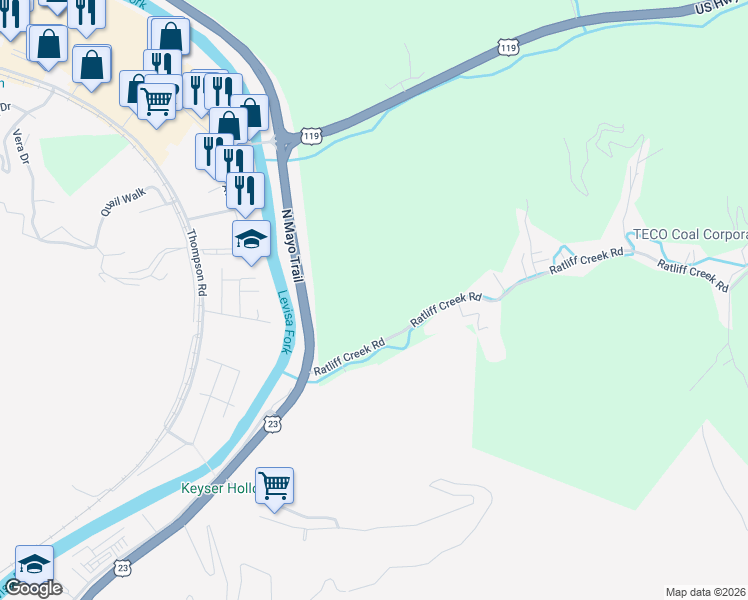 map of restaurants, bars, coffee shops, grocery stores, and more near in Pikeville