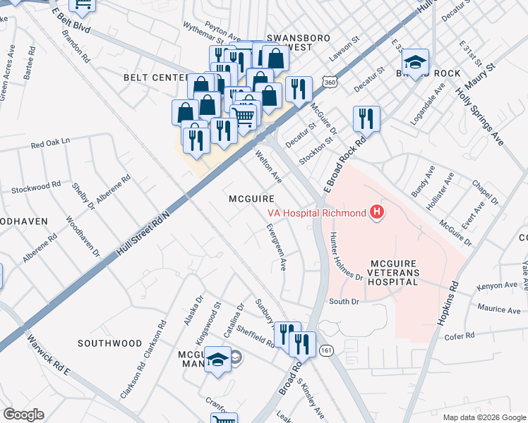 map of restaurants, bars, coffee shops, grocery stores, and more near 1012 Greystone Avenue in Richmond