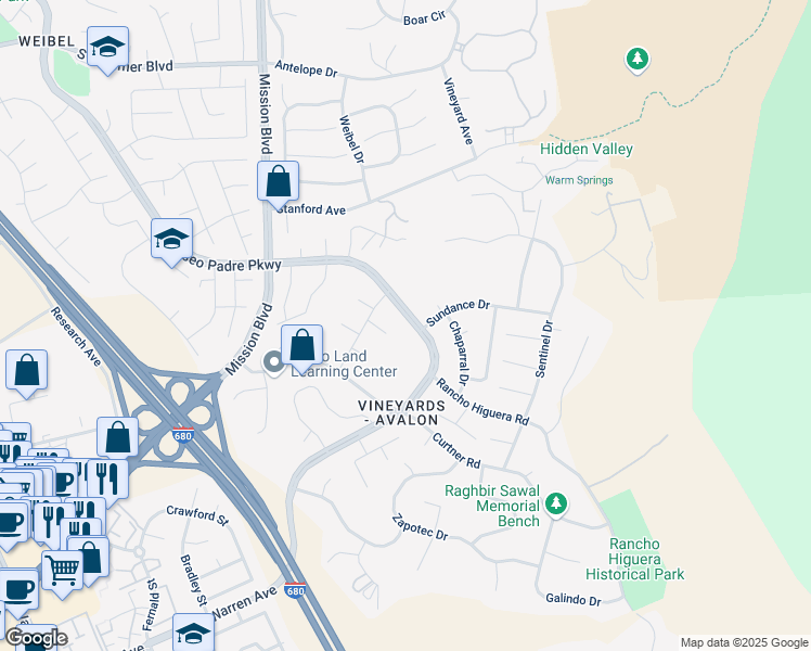 map of restaurants, bars, coffee shops, grocery stores, and more near 46317 Paseo Padre Parkway in Fremont