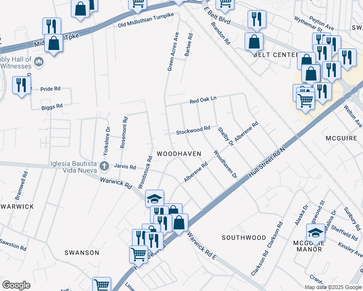 map of restaurants, bars, coffee shops, grocery stores, and more near in Richmond