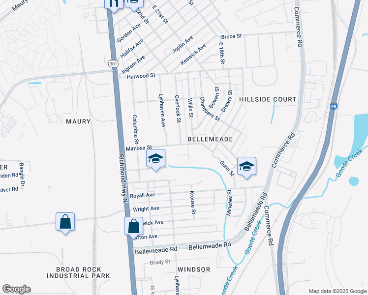 map of restaurants, bars, coffee shops, grocery stores, and more near 2302 Mimosa Street in Richmond