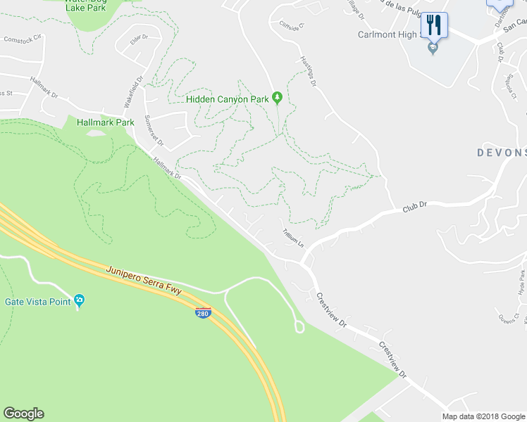 map of restaurants, bars, coffee shops, grocery stores, and more near 28 Buttercup Lane in San Carlos
