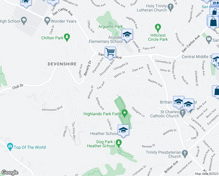 map of restaurants, bars, coffee shops, grocery stores, and more near 132 Coronado Avenue in San Carlos