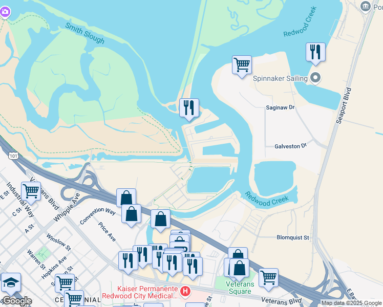 map of restaurants, bars, coffee shops, grocery stores, and more near 700 Bair Island Road in Redwood City