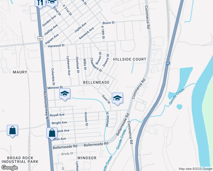 map of restaurants, bars, coffee shops, grocery stores, and more near 1611 Presson Boulevard in Richmond