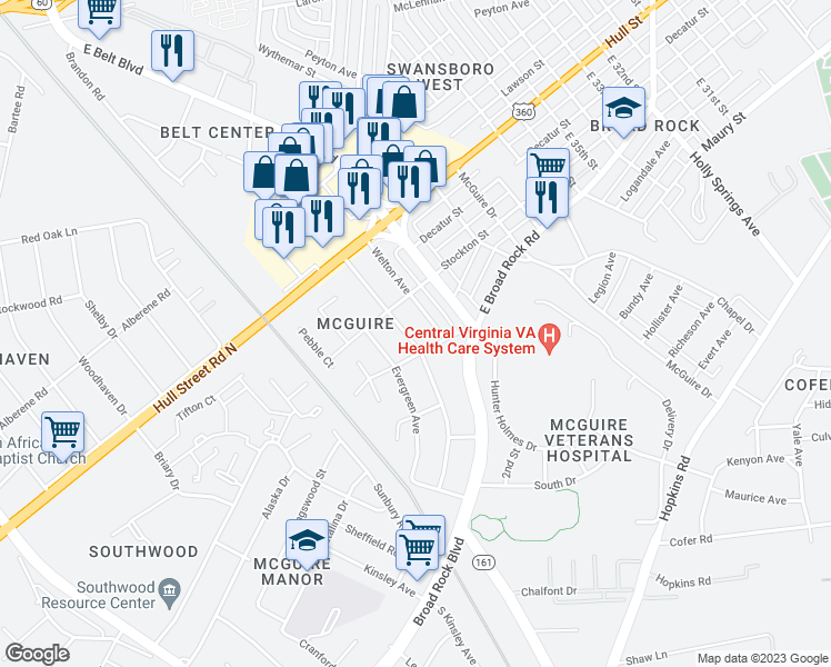 map of restaurants, bars, coffee shops, grocery stores, and more near 1025 Greystone Avenue in Richmond