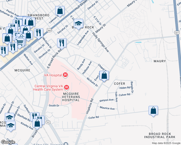 map of restaurants, bars, coffee shops, grocery stores, and more near 1220 Richeson Avenue in Richmond
