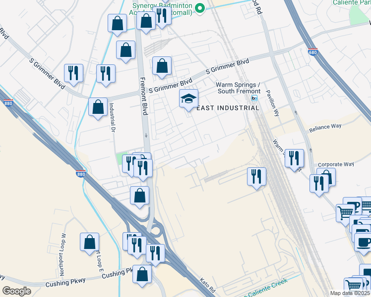 map of restaurants, bars, coffee shops, grocery stores, and more near in Fremont
