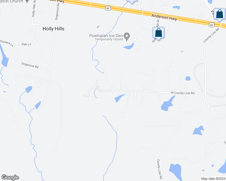 map of restaurants, bars, coffee shops, grocery stores, and more near 18300 West County Line Road in Midlothian