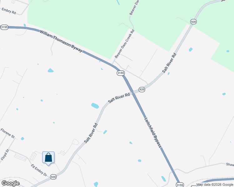 map of restaurants, bars, coffee shops, grocery stores, and more near 1121 Salt River Road in Leitchfield