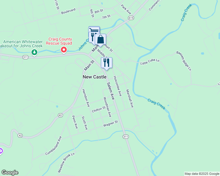 map of restaurants, bars, coffee shops, grocery stores, and more near in New Castle