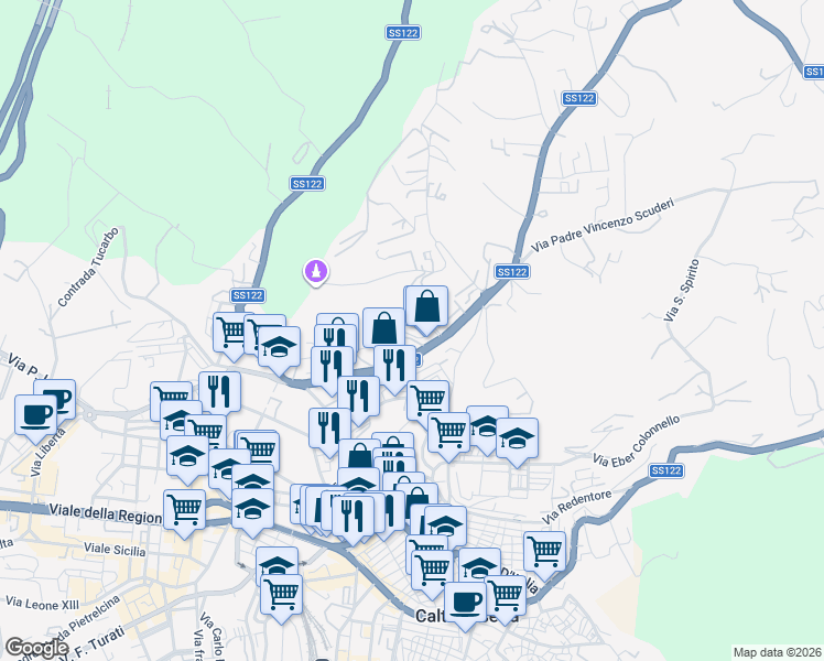 map of restaurants, bars, coffee shops, grocery stores, and more near 216 Via Filippo Paladini in Caltanissetta