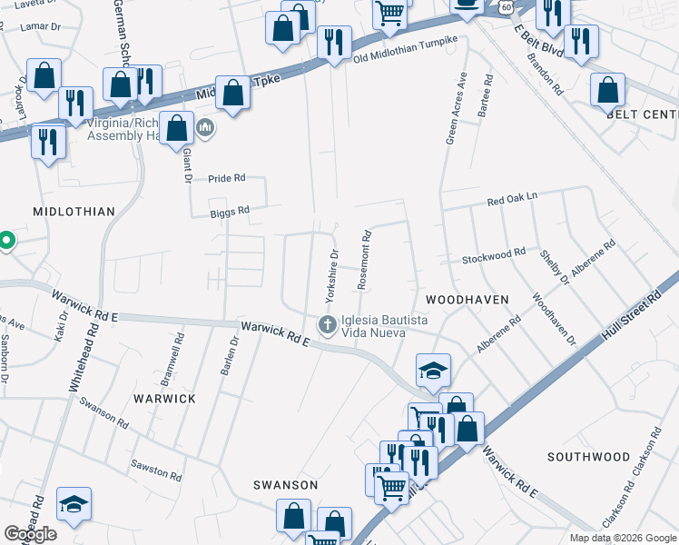 map of restaurants, bars, coffee shops, grocery stores, and more near 810 Rosemont Road in Richmond