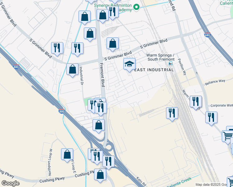 map of restaurants, bars, coffee shops, grocery stores, and more near 45188 Ambition Street in Fremont