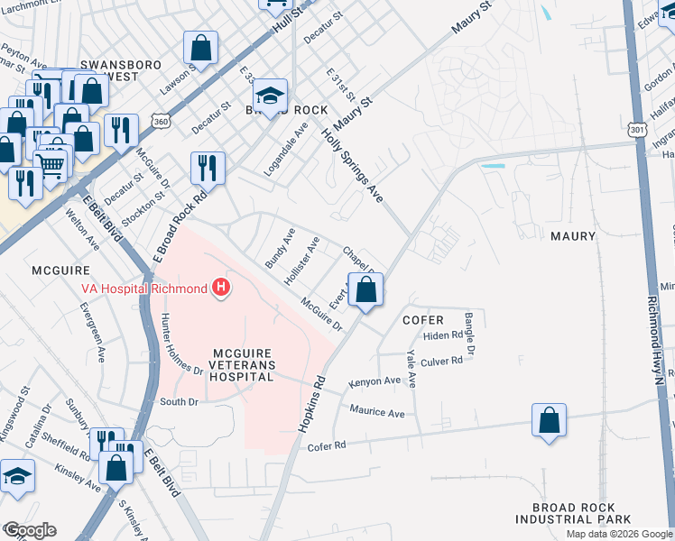 map of restaurants, bars, coffee shops, grocery stores, and more near 1211 Richeson Avenue in Richmond