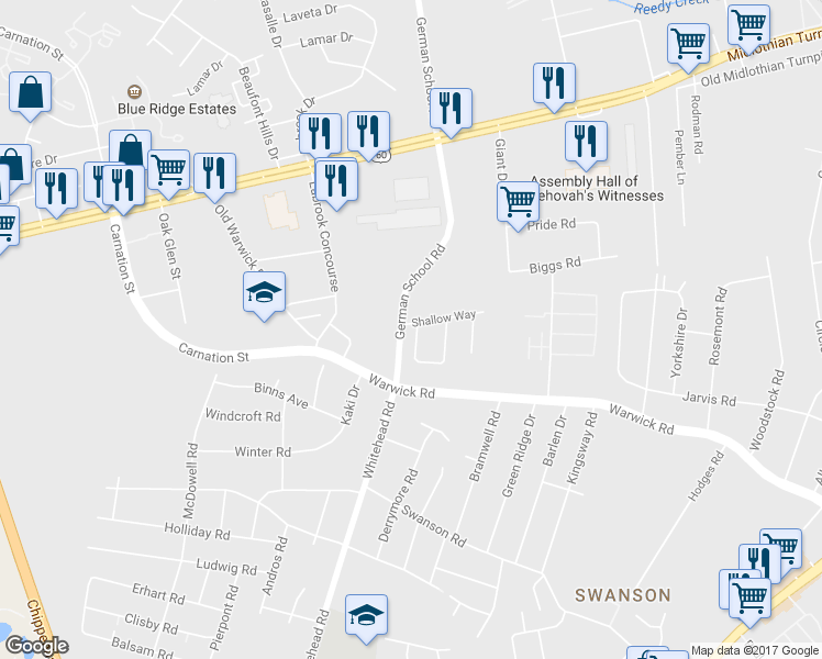 map of restaurants, bars, coffee shops, grocery stores, and more near 641 Tilton Court in Richmond