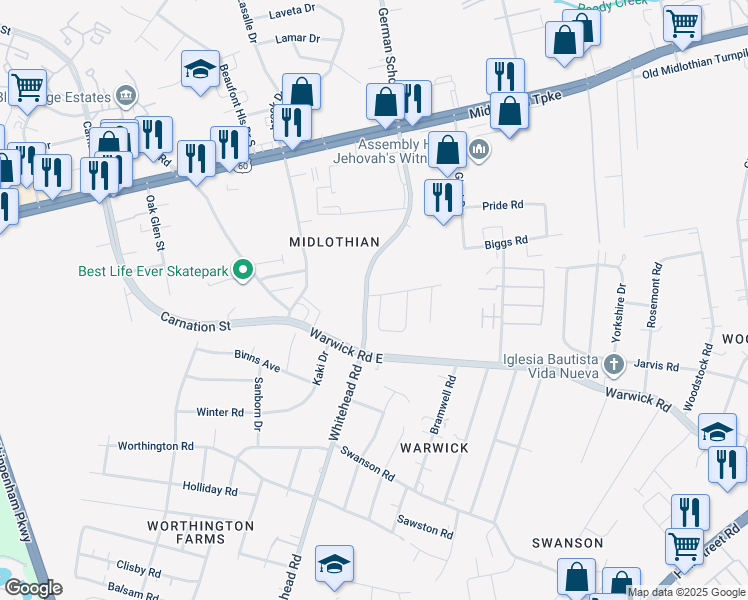 map of restaurants, bars, coffee shops, grocery stores, and more near 641 Tilton Court in Richmond