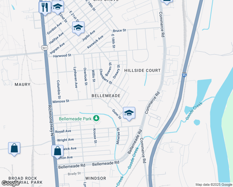 map of restaurants, bars, coffee shops, grocery stores, and more near 1508 Minefee Street in Richmond